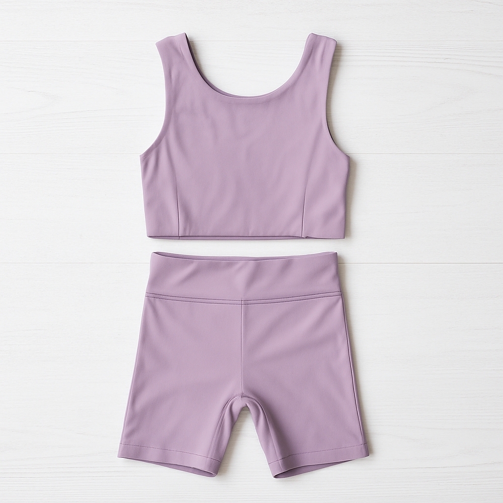 Welaken Girls 2-Piece Active Set Mauve Lavender Crop Tank + Biker Shorts Size 5Y
